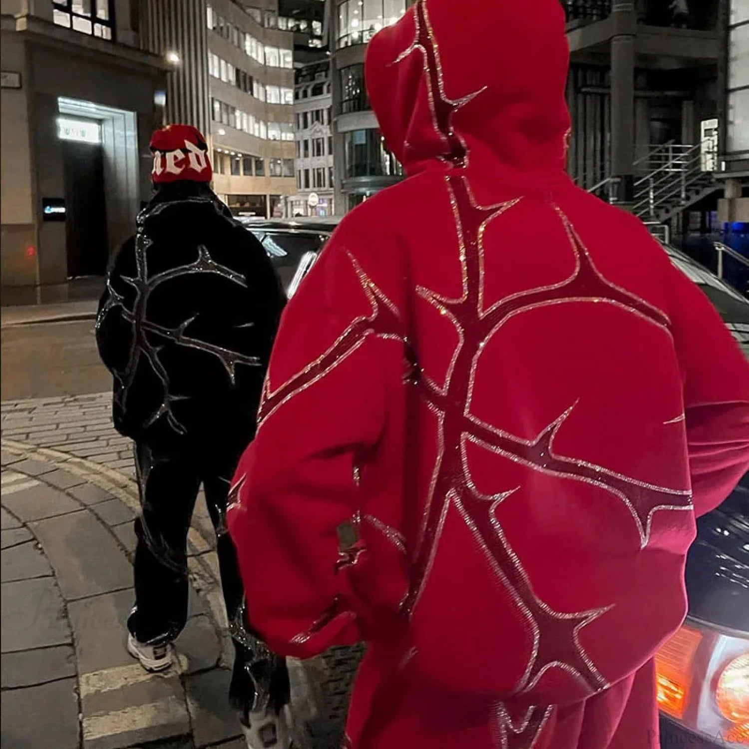 Y2K Mysterious Rhinestone Zipper Hoodie Red / S
