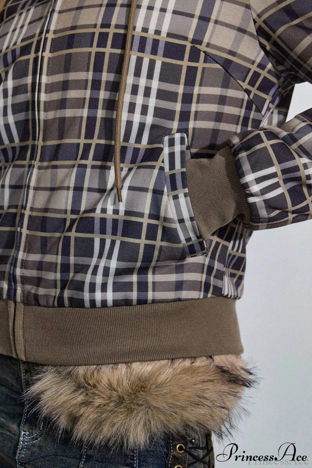 Y2K Plaid Sherpa Fleece Hoodie