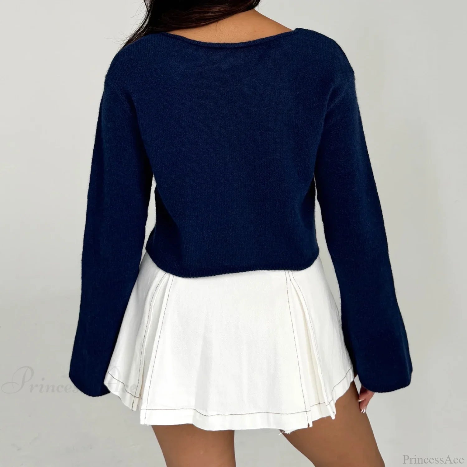 Y2K Star Print Lightweight Crewneck Cropped Knit Pullover Top knittop-250126