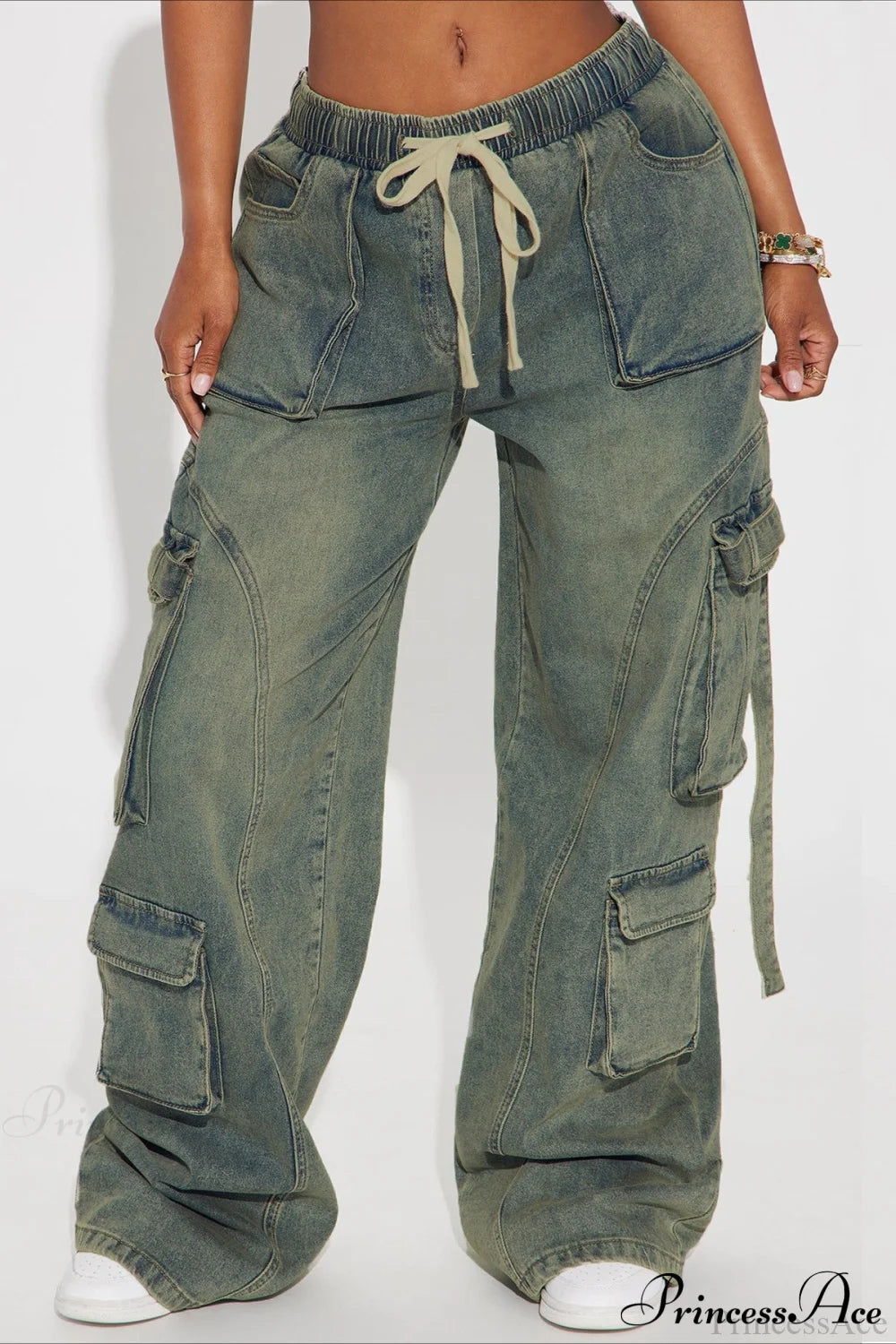 Y2K Street Hip-Hop Denim Cargo Pants Sea Blue / S
