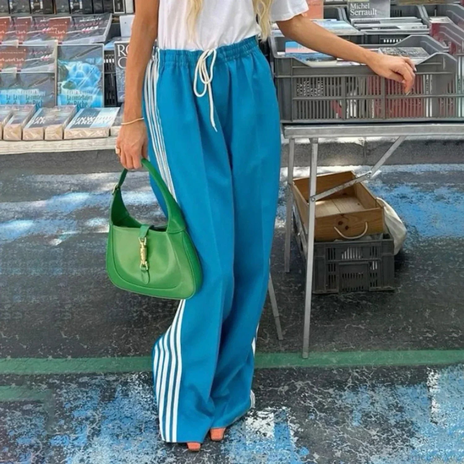 Y2K Striped Baggy Track Jogger Sweatpants Pant Blue / S pant-250223