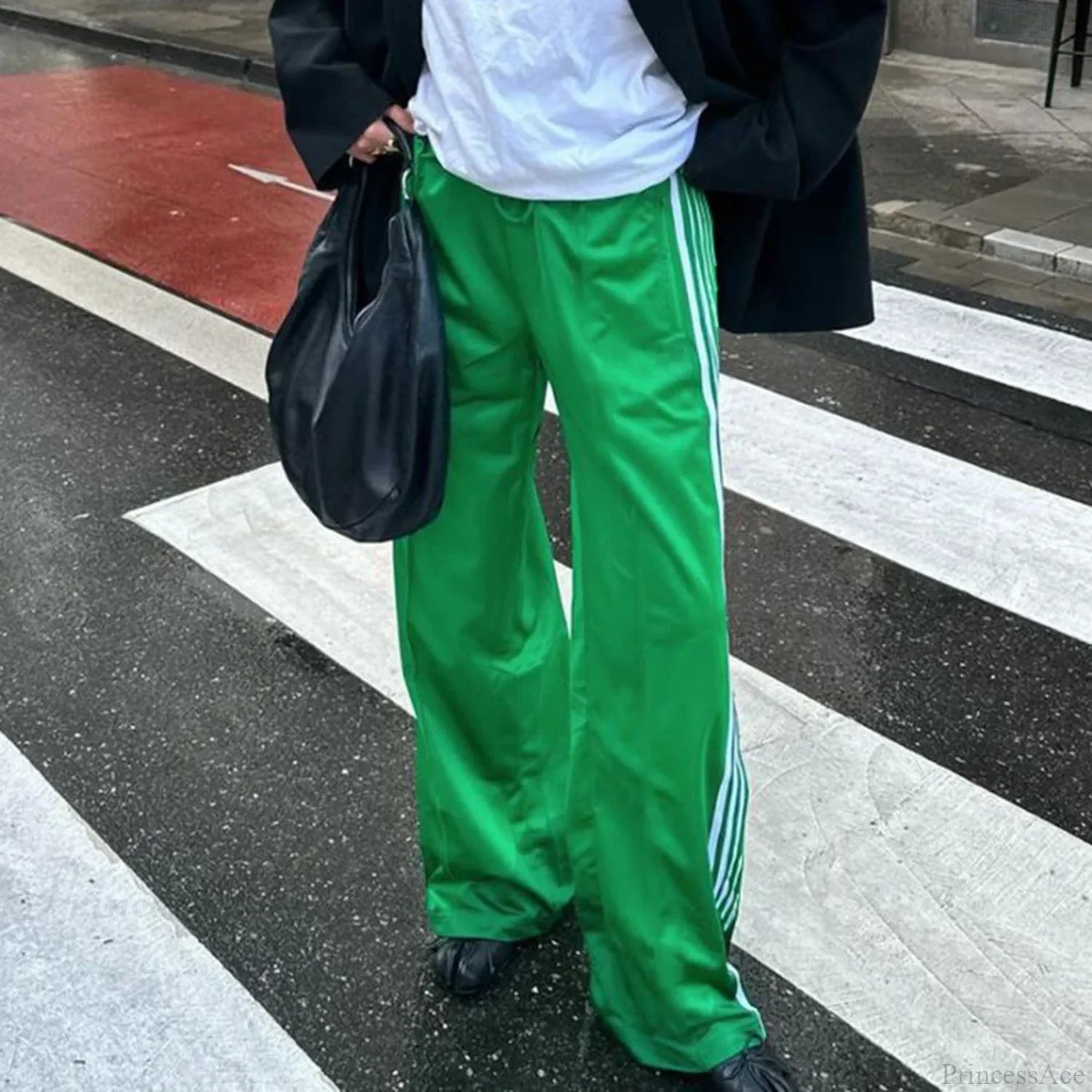Y2K Striped Baggy Track Jogger Sweatpants Pant Green / S pant-250223