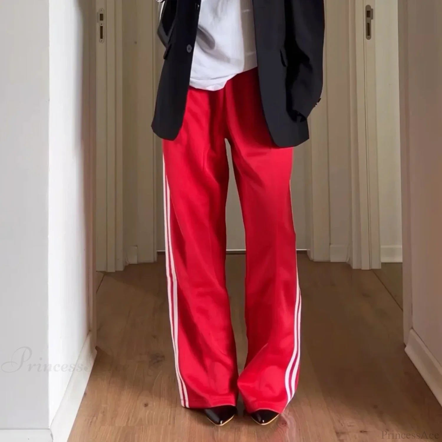 Y2K Striped Baggy Track Jogger Sweatpants Pant Red / S pant-250223