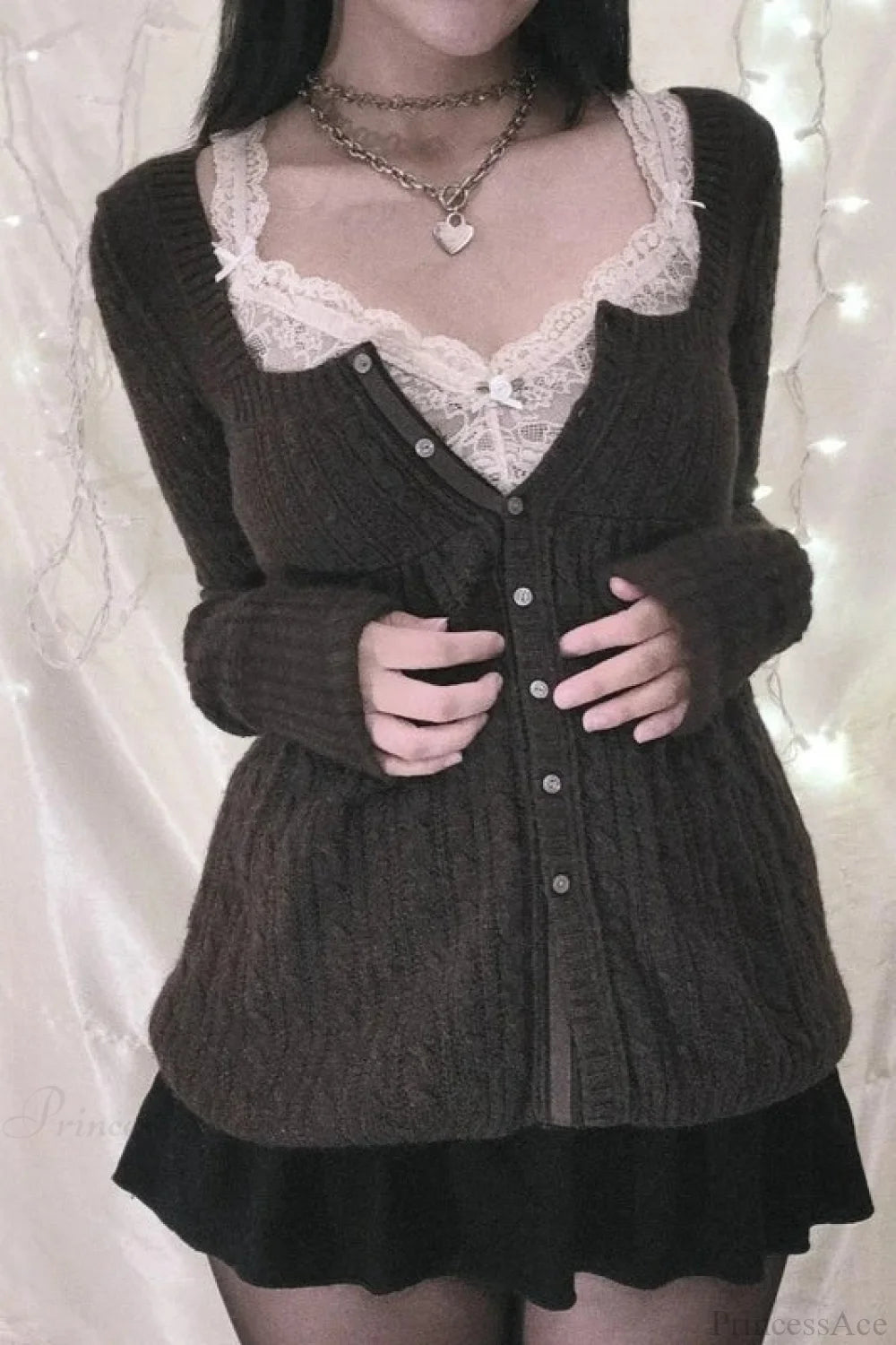 Y2K Sweet Square Neck Cable Knit Button Blouse