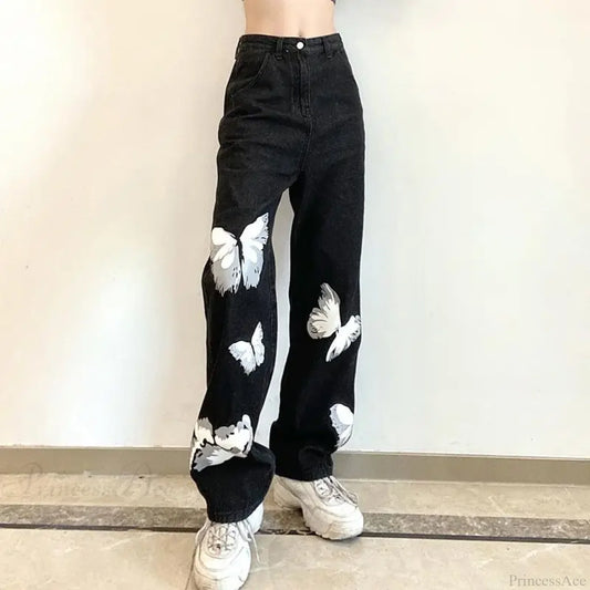 Y2K Vintage Black Wide Leg Jeans Pants Black / S (45-50kg)