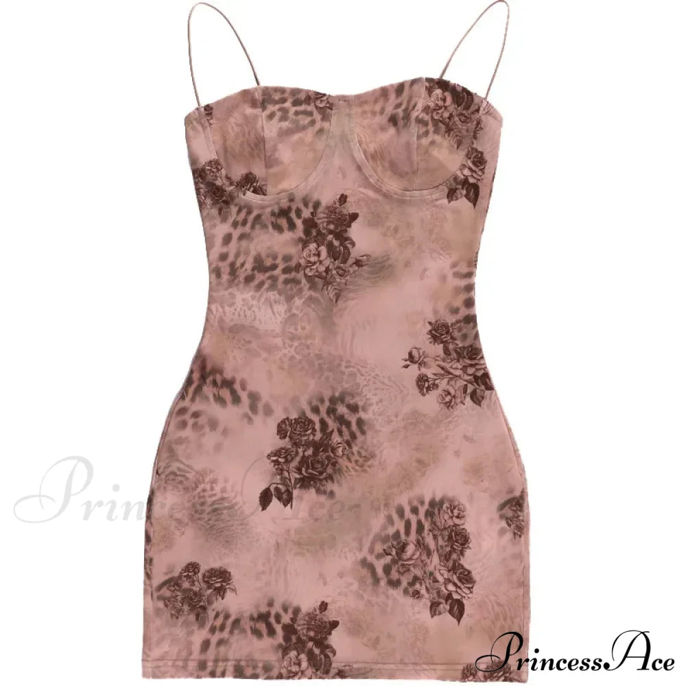 Y2K Vintage Party Mini Fashion Print Beach Style Backless Sun Floral Dress