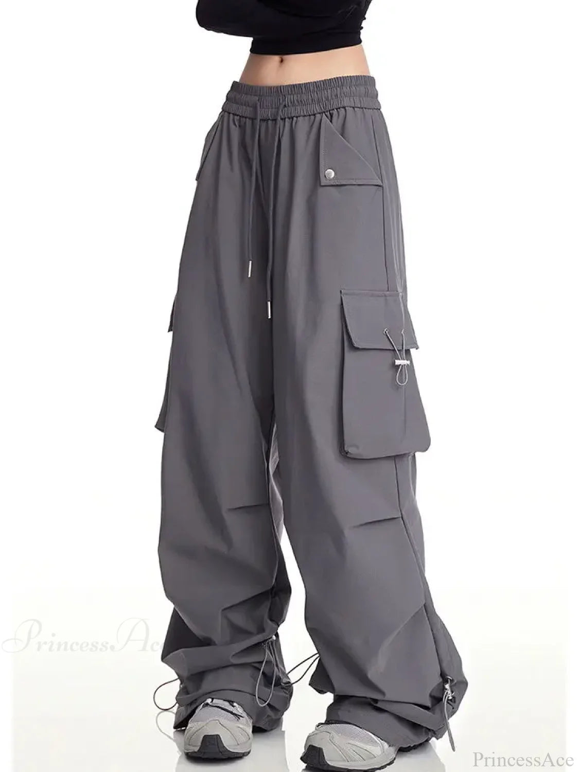 Y2K White Cargo Baggy Pants Gray / M