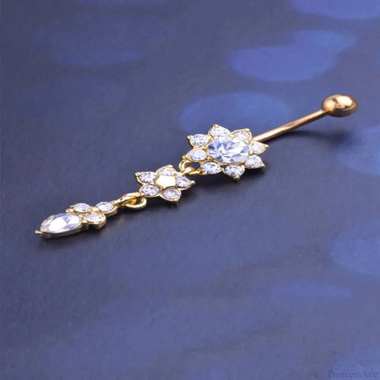 Yellow CZ Butterfly Heart Gothic Belly Ring Silver White