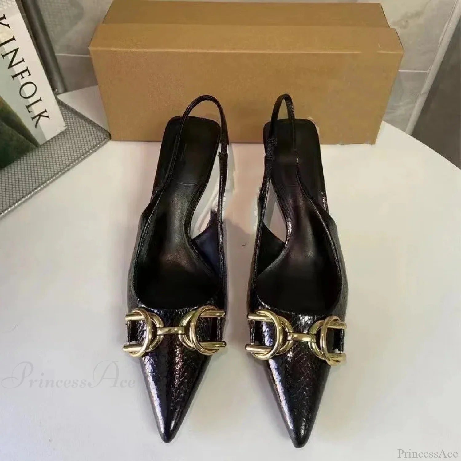Yellow Ornamental Medieval Pointed Stiletto Slingback