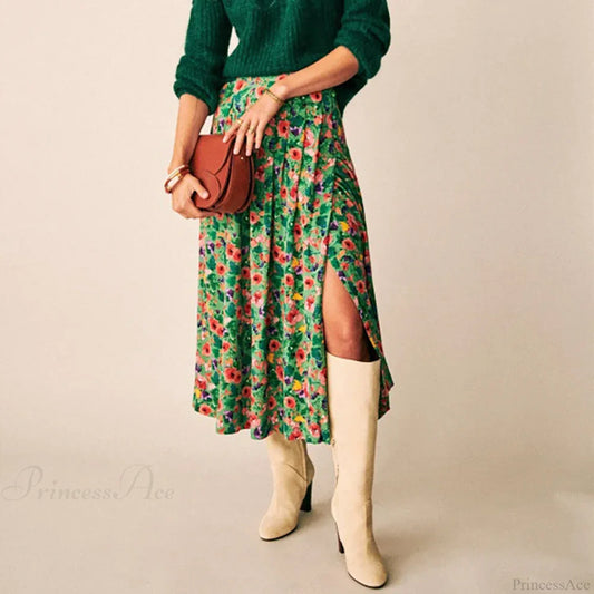 ZESSAM Flower Graphic Print High Waist Midi Casual Lady Skirt skirt / S skirt-250126