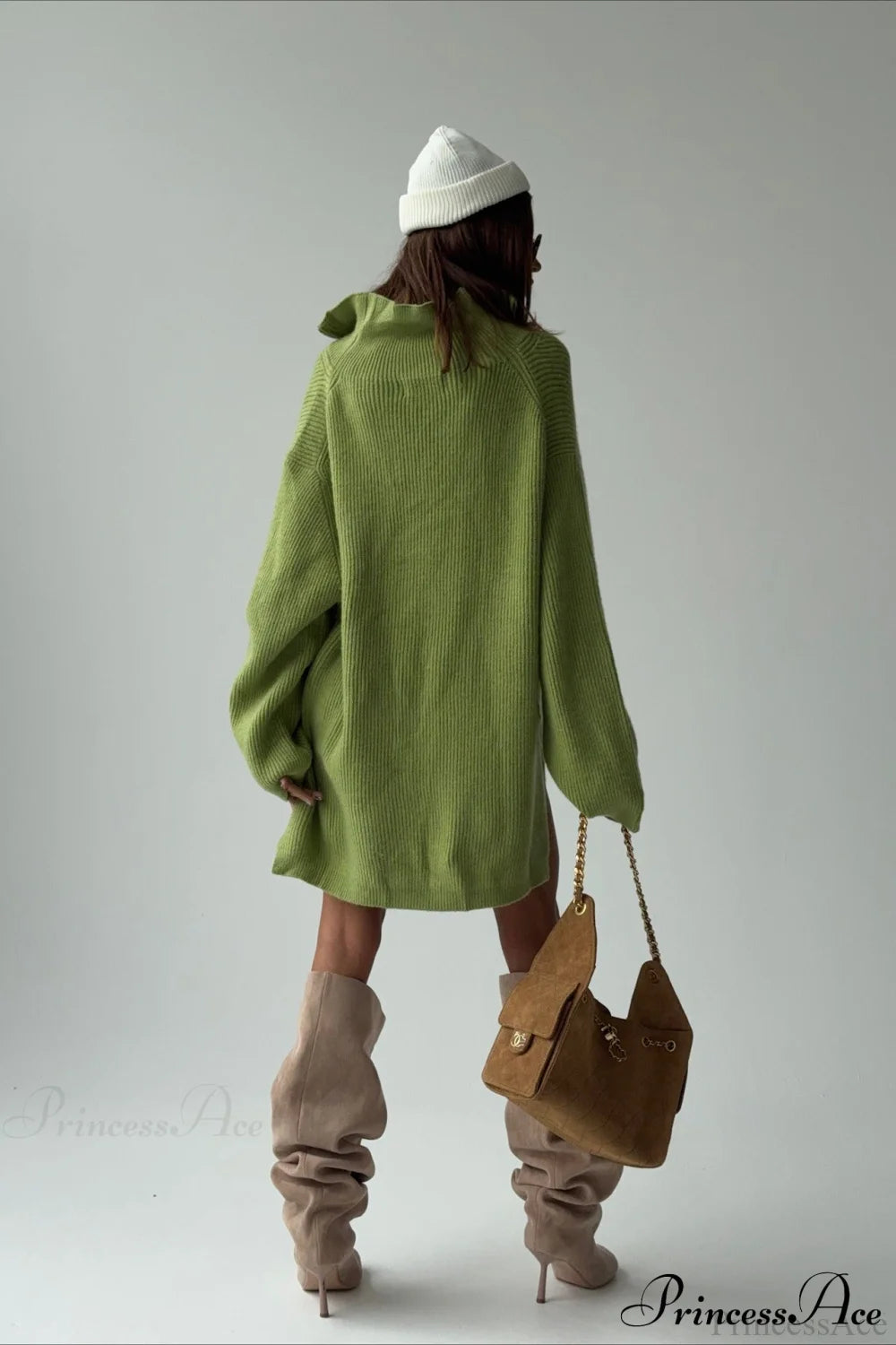 Zip Stand-Collar Thickened Solid Color Loose Sweater